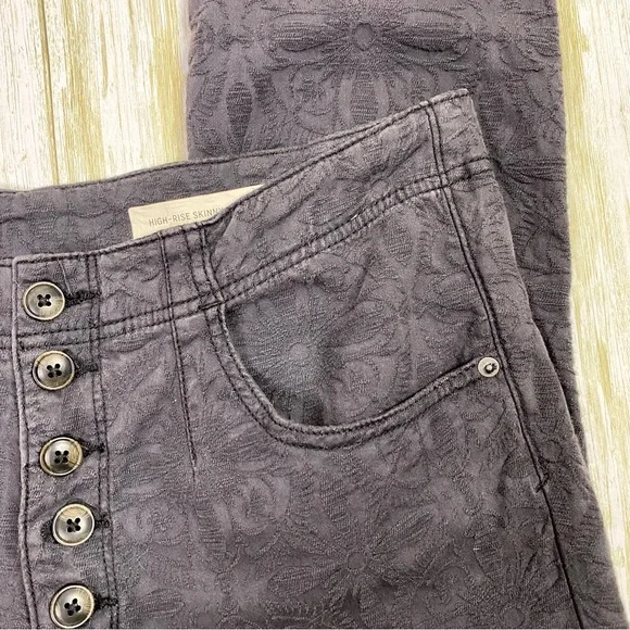 Anthropologie Pilcro and The Letterpress High Rise Skinny Gray Jacquard Pants - Picture 3 of 7